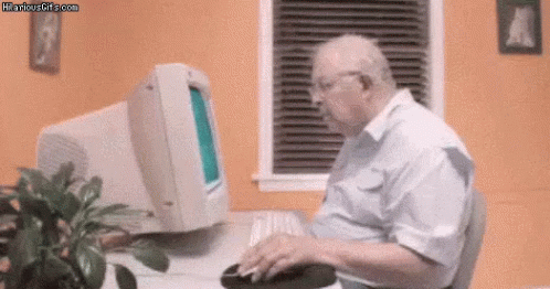 Gif Old man on Computer — Delete his Computer.