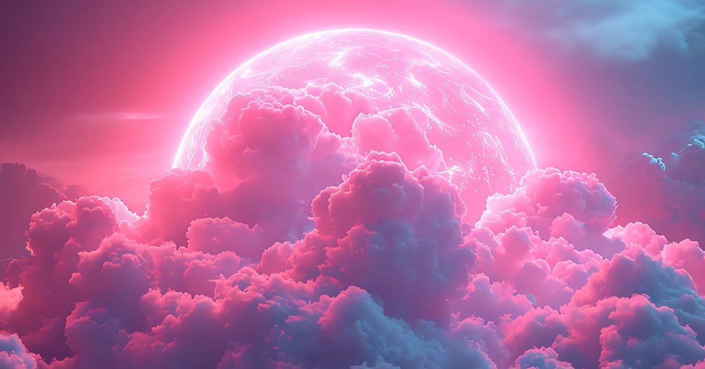 Der Mond färbt das Wolkenmeer vor ihm in pink.