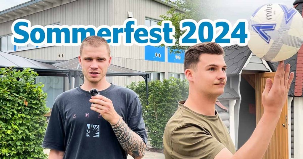 Thumbnail für das Sommerfest 2024 bei der aconitas GmbH in Mertingen. Darauf zu sehen sind ein Mitarbeiter, der mit einem Mikrofon zur Kamera spricht und ein Mitarbeiter, der einen Fußball auf seinem Finger balanciert.
